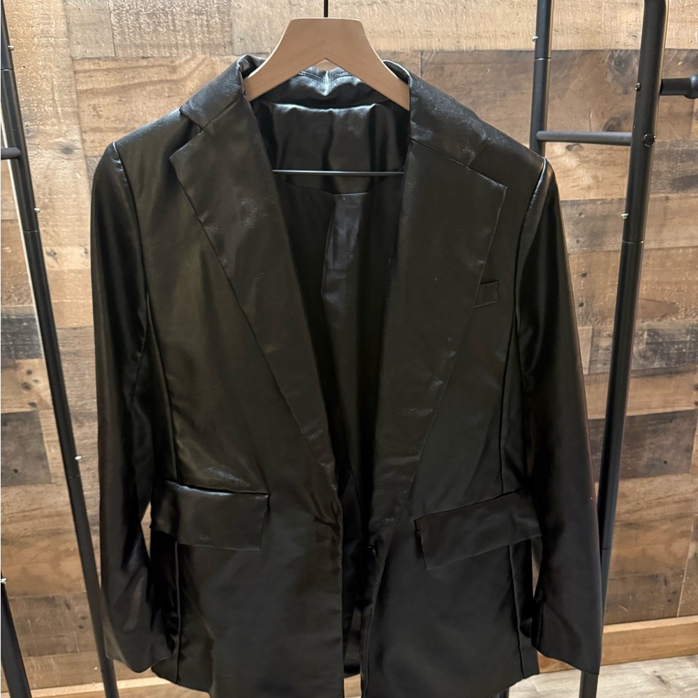 Amazon Black Leather Blazer Jacket